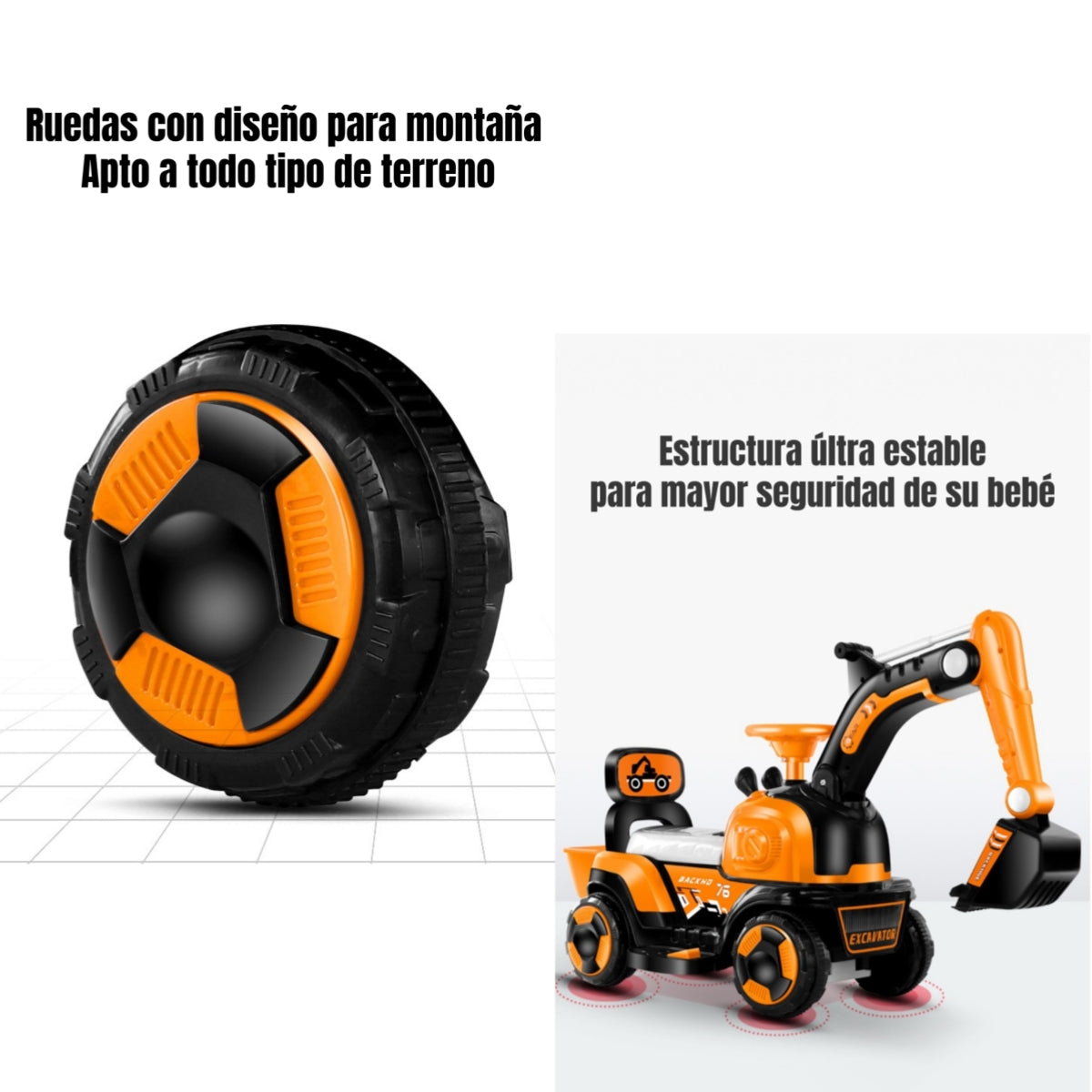 Excavadora Eléctrica Montable Luces Música LuBabycas Naranja