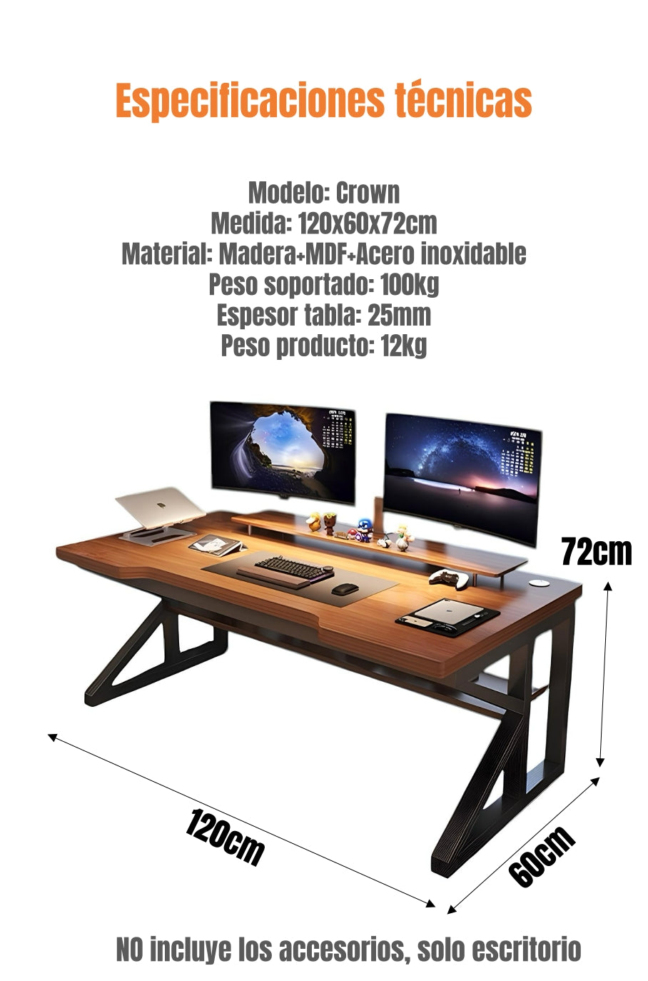 Escritorio De Madera Con Repisa Inferior 120x60x72cm Crown