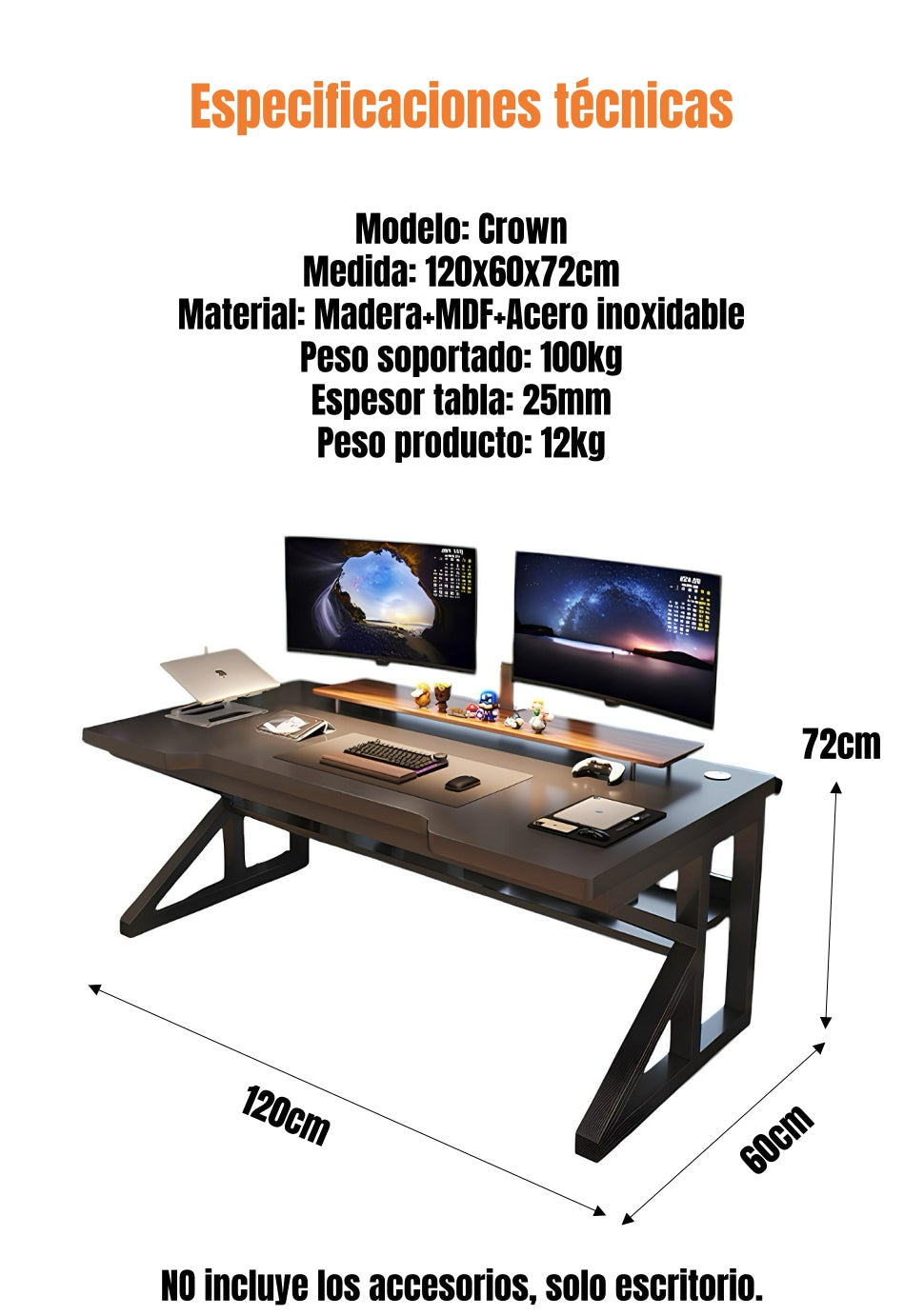 Escritorio De Madera Con Repisa Inferior 120x60x72cm Crown