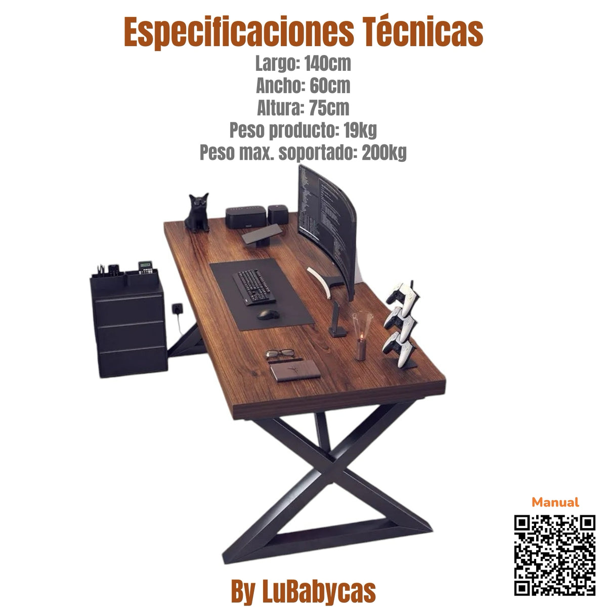 Escritorio Mesa Comedor Gamer Rain 140*60*75cm LuBabycas
