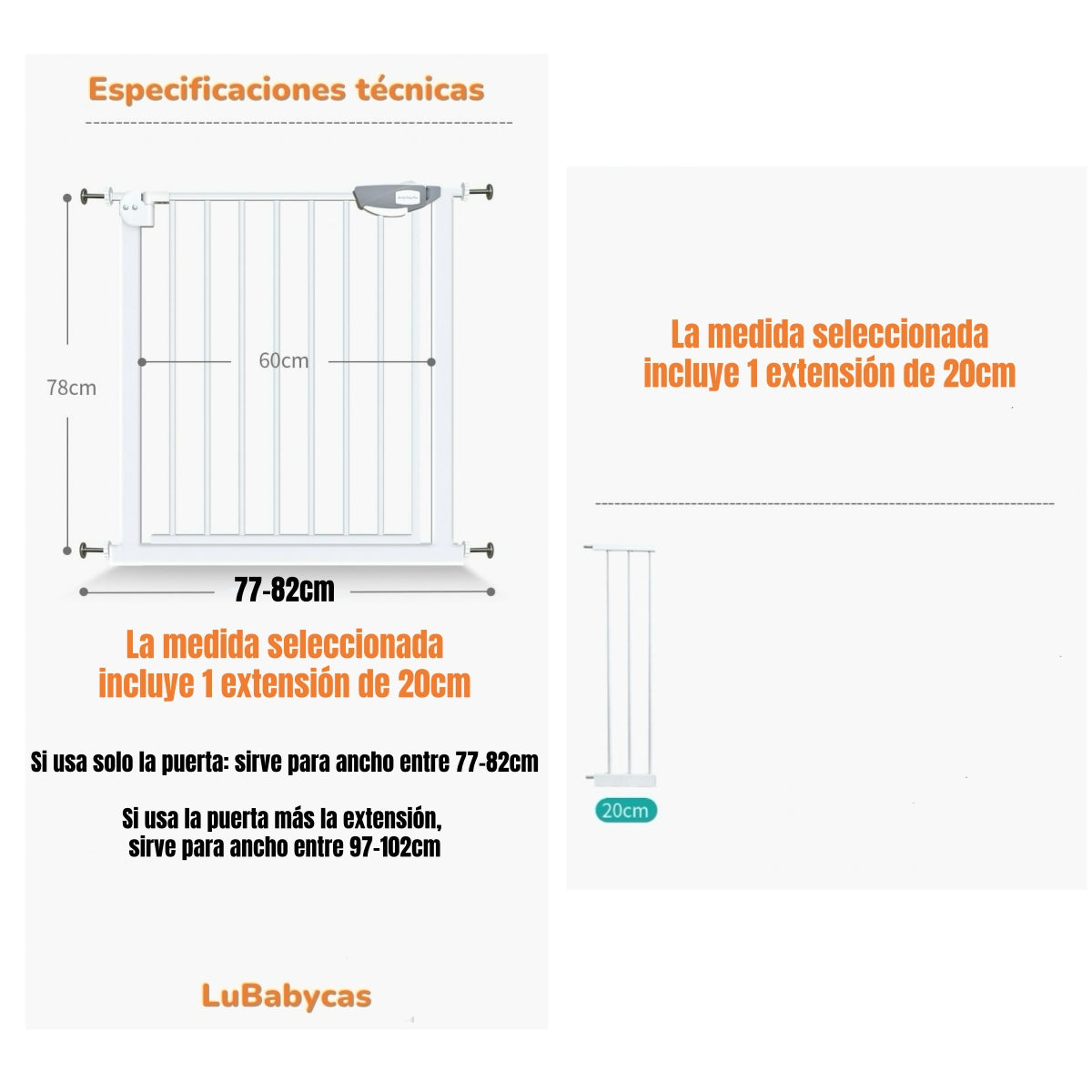 Puerta Seguridad Reja Expandible Bebé 77-102cm LuBabycas