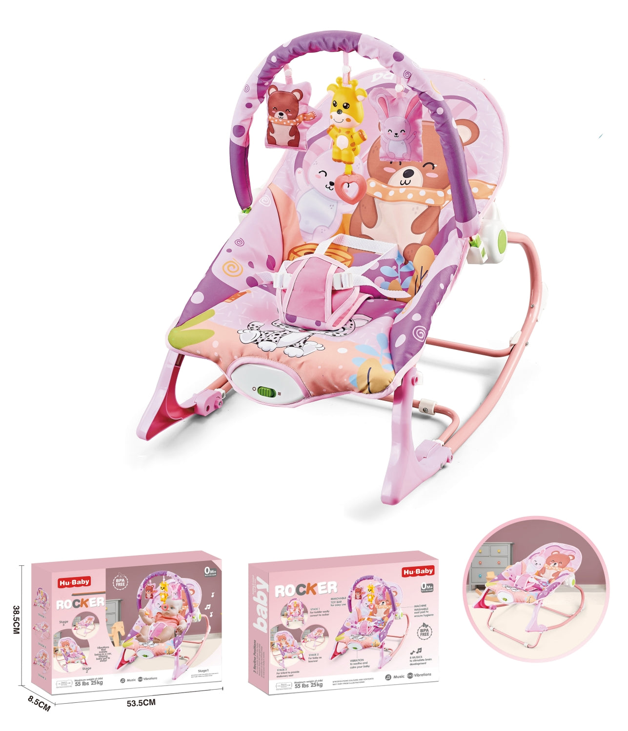 Silla Nido Mecedora Con Vibración y Melodía Rosada LuBabycas