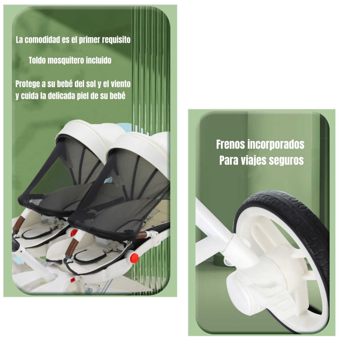 Coche Doble con Mesita de Comer Reclinable Gris LuBabycas