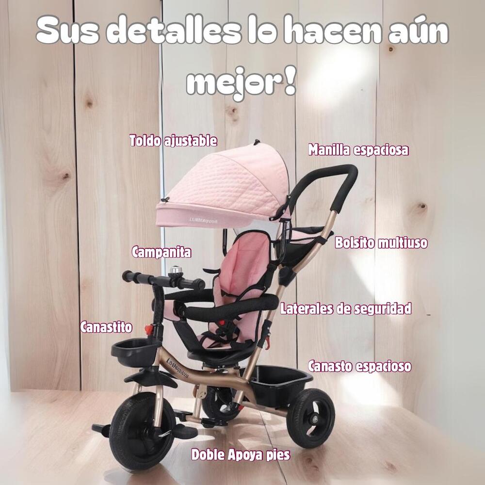 Triciclo 3 En 1 Con Apoya Pies 360°LuBabycas Rosado