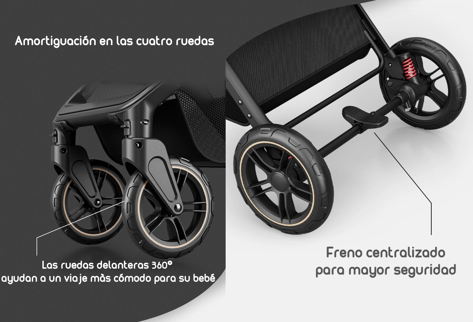 Coche De Paseo Modo Apego Y Panorámico Lubabycas Negro