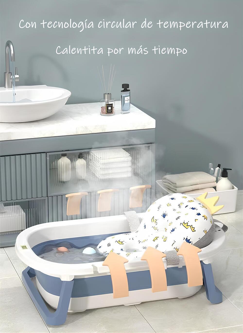 Bañera Plegable Con Termómetro Cojin Y Más Accesorios Rosada