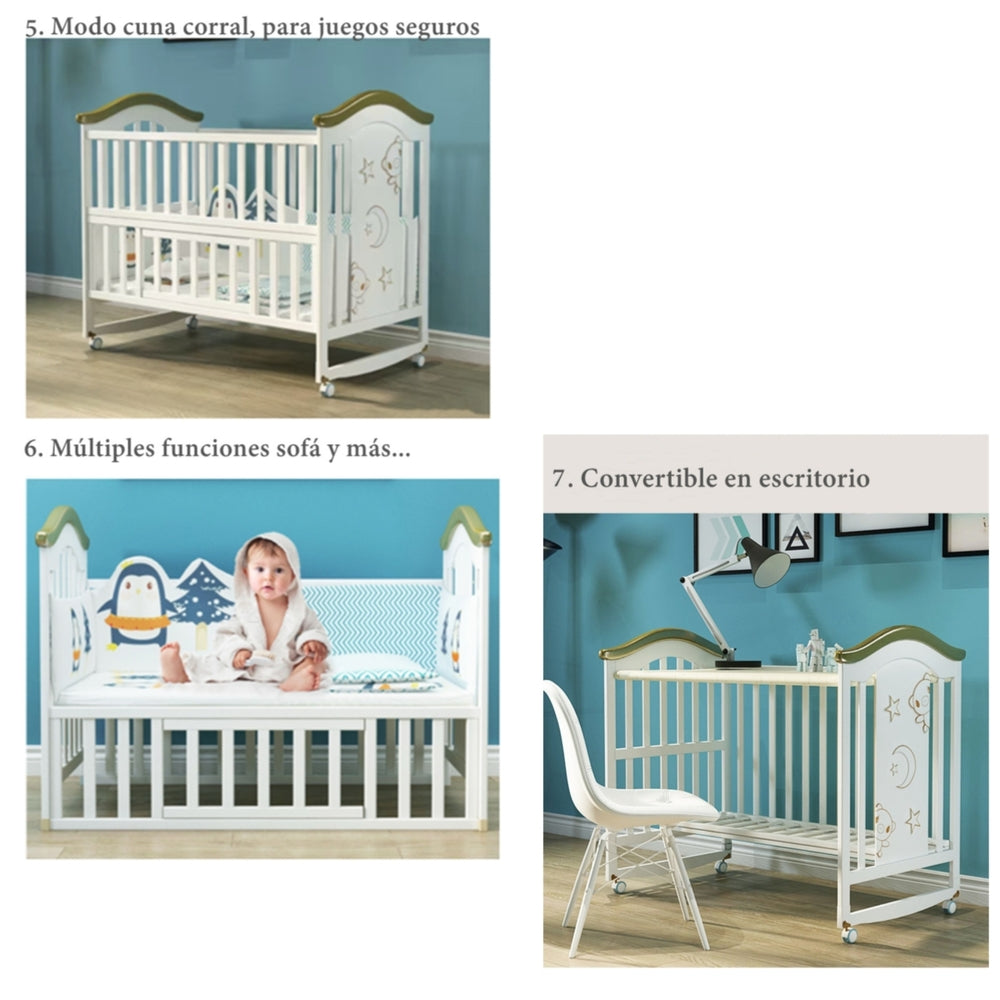 Cuna Colecho Madera Con Mudador Mosquitero Lubabycas Rosada