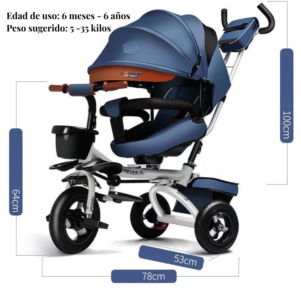 Triciclo Reversible Y Plegable Con Accesorios Gris Lubabycas