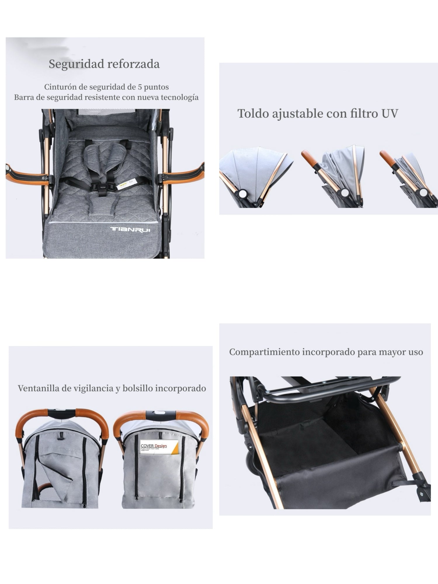 Coche De Paseo Aluminio Con Accesorios LuBabycas Negro