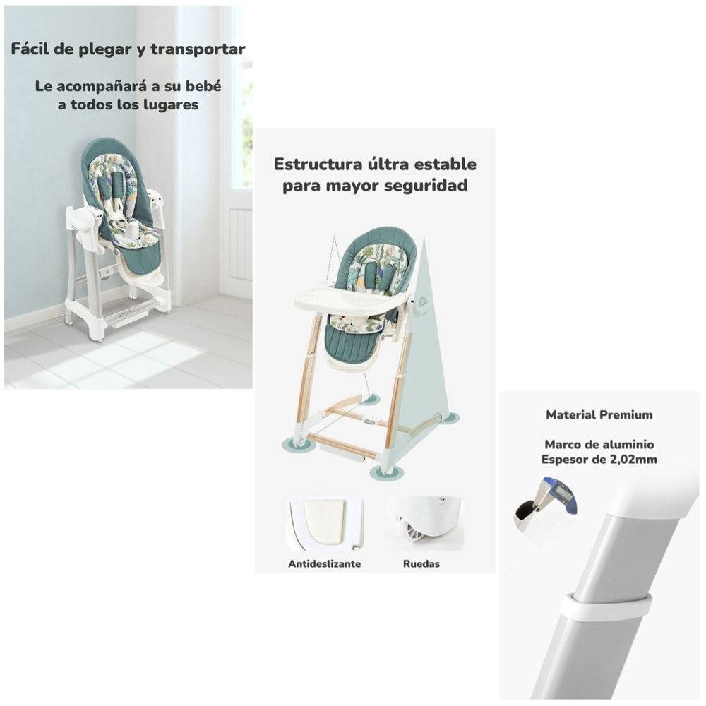 Silla De Comer Y Columpio Mecedor Lujoso Lubabycas Gris