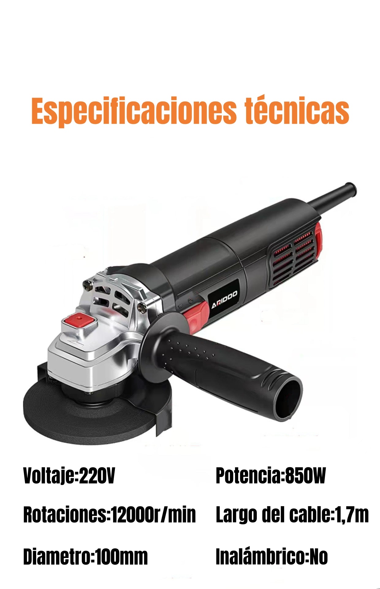 Esmeril Angular Eléctrico 850W Con Discos Más Accesorios