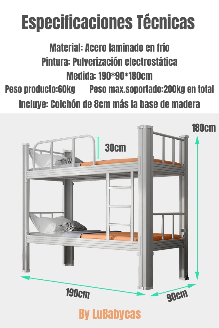 Camarote Metálico 1 Plaza Con Colchón 190x90x180cm By LuBabycas