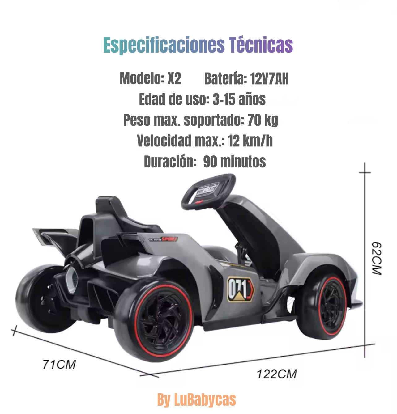 Go Kart Auto Eléctrico 12V7AH Con Control Rojo LuBabycas